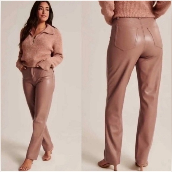 Abercrombie & Fitch The 90s Straight Ultra High Rise Pink Faux Leather Pants 27 - Picture 1 of 12